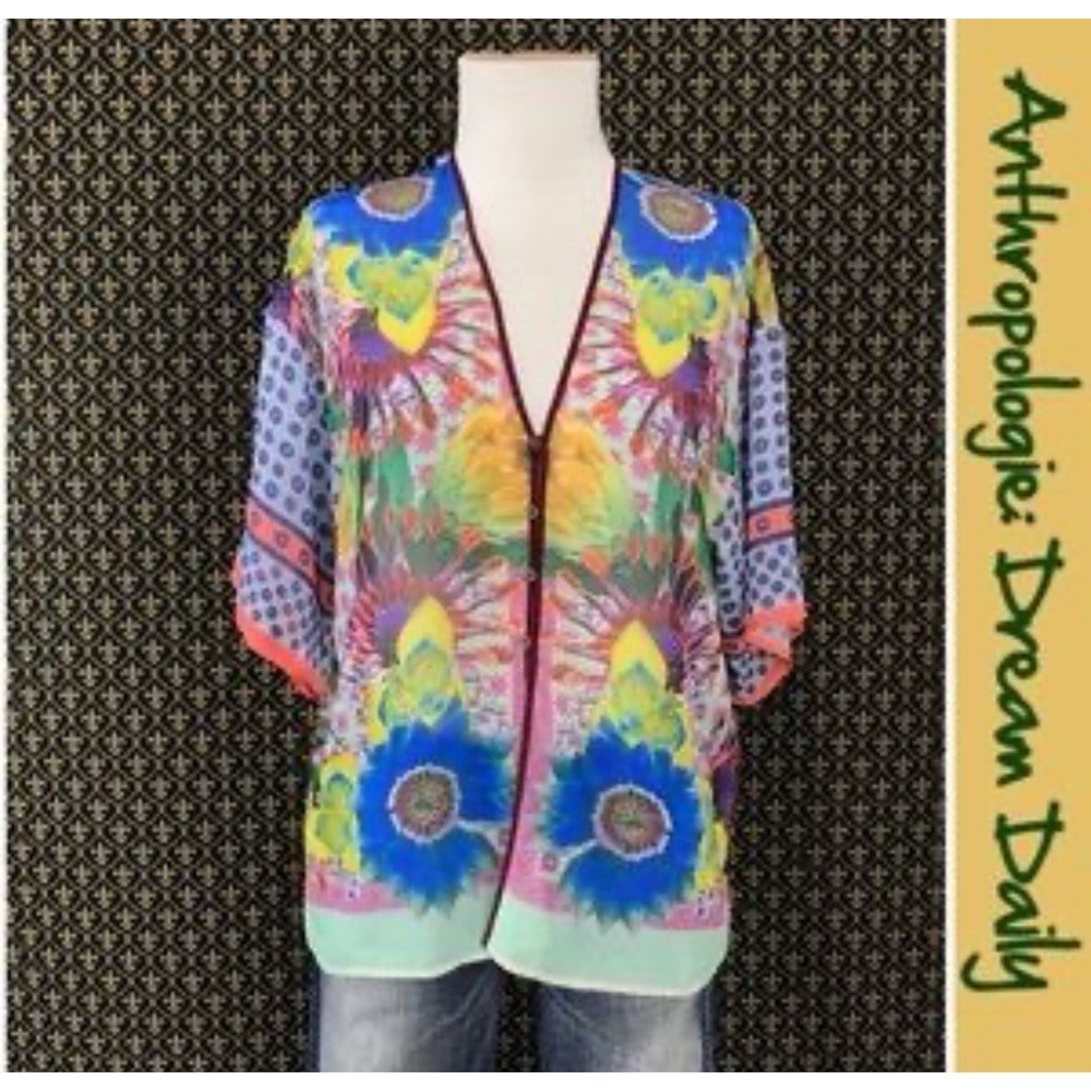 Anthropologie Dream Daily Blouse Mixed Media Wearable Art Medium Colorful